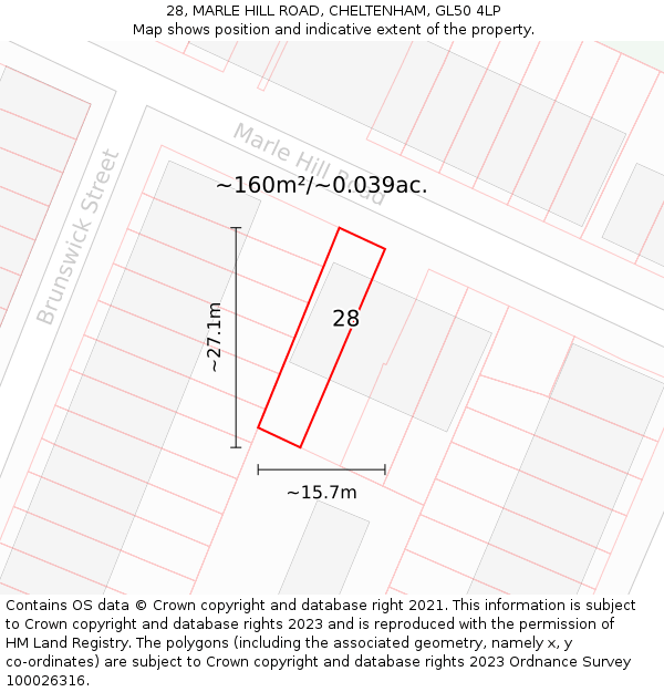 28, MARLE HILL ROAD, CHELTENHAM, GL50 4LP: Plot and title map