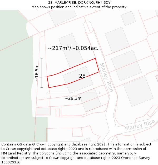 28, MARLEY RISE, DORKING, RH4 3DY: Plot and title map