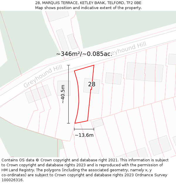 28, MARQUIS TERRACE, KETLEY BANK, TELFORD, TF2 0BE: Plot and title map