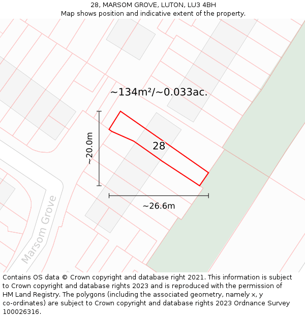 28, MARSOM GROVE, LUTON, LU3 4BH: Plot and title map