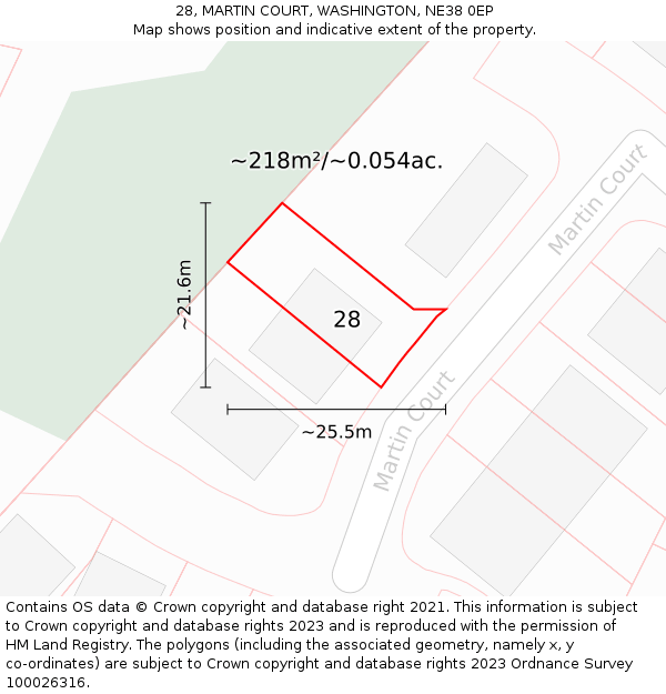 28, MARTIN COURT, WASHINGTON, NE38 0EP: Plot and title map