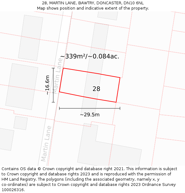 28, MARTIN LANE, BAWTRY, DONCASTER, DN10 6NL: Plot and title map