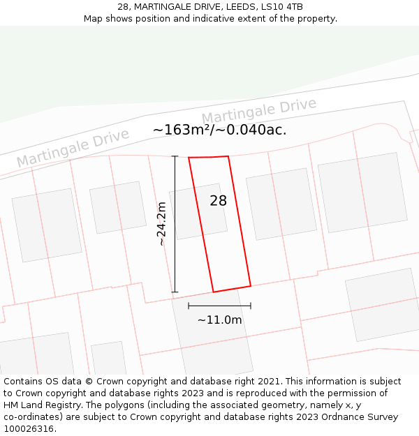 28, MARTINGALE DRIVE, LEEDS, LS10 4TB: Plot and title map