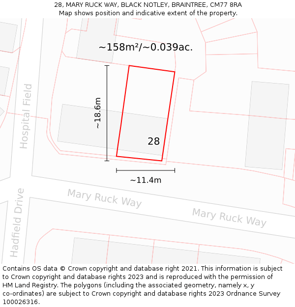 28, MARY RUCK WAY, BLACK NOTLEY, BRAINTREE, CM77 8RA: Plot and title map