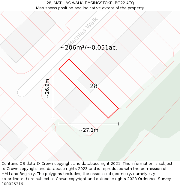 28, MATHIAS WALK, BASINGSTOKE, RG22 4EQ: Plot and title map