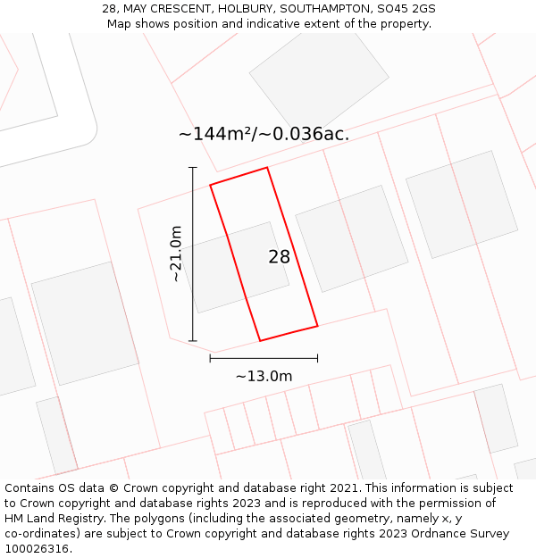 28, MAY CRESCENT, HOLBURY, SOUTHAMPTON, SO45 2GS: Plot and title map