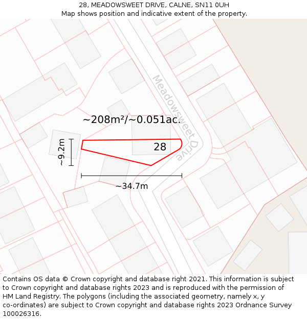 28, MEADOWSWEET DRIVE, CALNE, SN11 0UH: Plot and title map