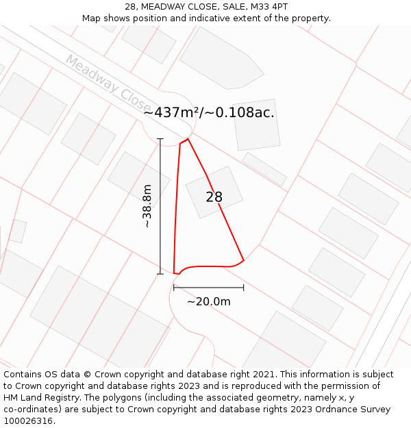 28, MEADWAY CLOSE, SALE, M33 4PT: Plot and title map