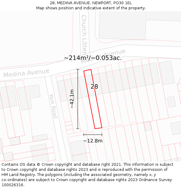 28, MEDINA AVENUE, NEWPORT, PO30 1EL: Plot and title map