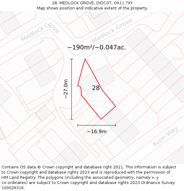 28, MEDLOCK GROVE, DIDCOT, OX11 7XY: Plot and title map