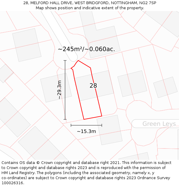 28, MELFORD HALL DRIVE, WEST BRIDGFORD, NOTTINGHAM, NG2 7SP: Plot and title map