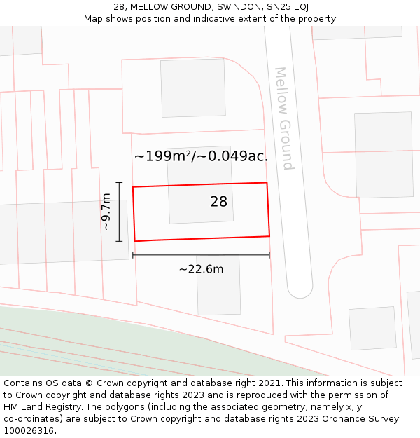 28, MELLOW GROUND, SWINDON, SN25 1QJ: Plot and title map