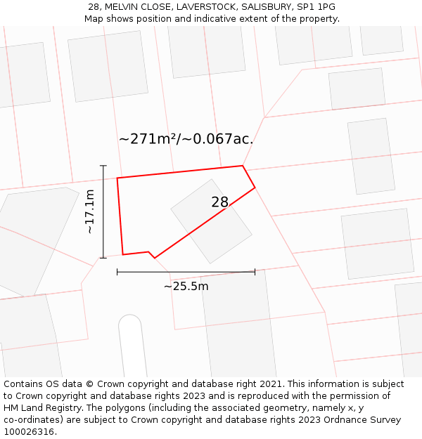 28, MELVIN CLOSE, LAVERSTOCK, SALISBURY, SP1 1PG: Plot and title map