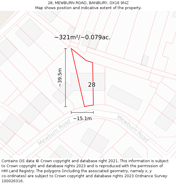 28, MEWBURN ROAD, BANBURY, OX16 9NZ: Plot and title map