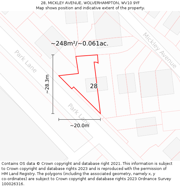 28, MICKLEY AVENUE, WOLVERHAMPTON, WV10 9YF: Plot and title map