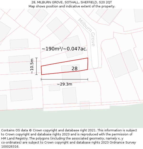 28, MILBURN GROVE, SOTHALL, SHEFFIELD, S20 2QT: Plot and title map