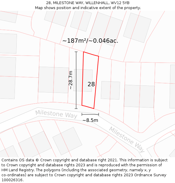 28, MILESTONE WAY, WILLENHALL, WV12 5YB: Plot and title map