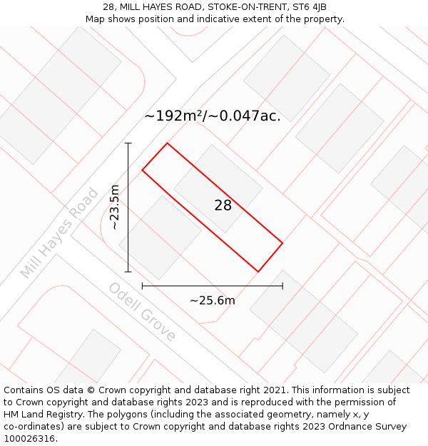 28, MILL HAYES ROAD, STOKE-ON-TRENT, ST6 4JB: Plot and title map