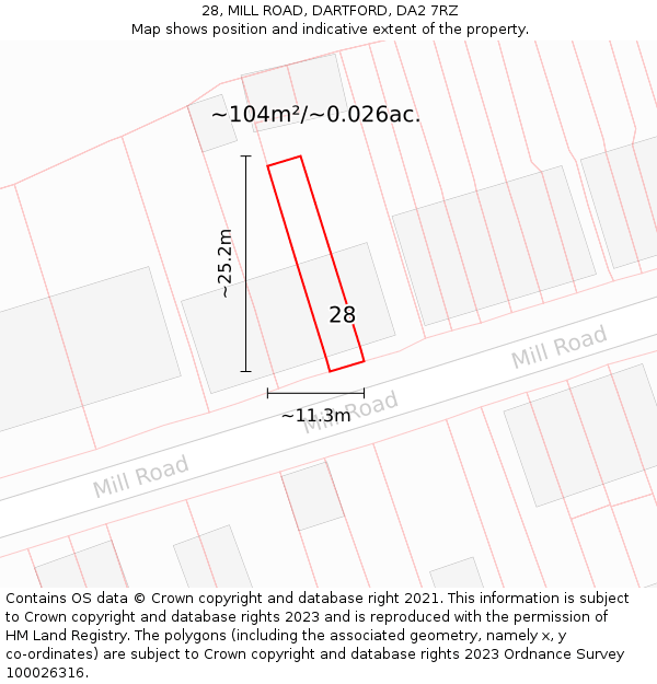 28, MILL ROAD, DARTFORD, DA2 7RZ: Plot and title map