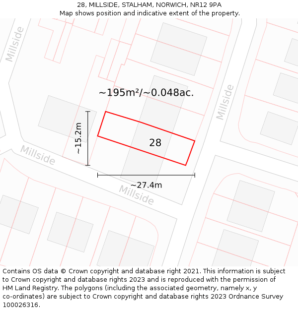 28, MILLSIDE, STALHAM, NORWICH, NR12 9PA: Plot and title map