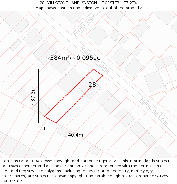 28, MILLSTONE LANE, SYSTON, LEICESTER, LE7 2EW: Plot and title map