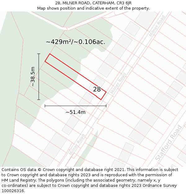 28, MILNER ROAD, CATERHAM, CR3 6JR: Plot and title map