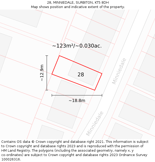 28, MINNIEDALE, SURBITON, KT5 8DH: Plot and title map