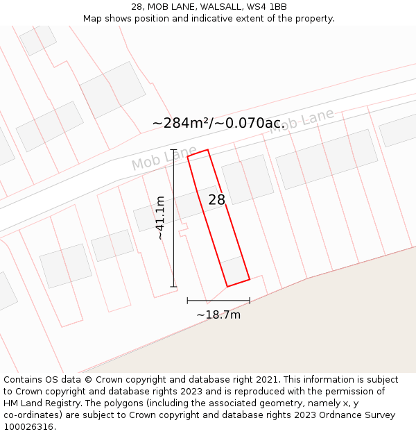 28, MOB LANE, WALSALL, WS4 1BB: Plot and title map