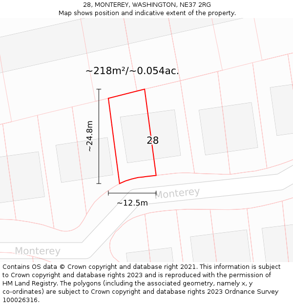 28, MONTEREY, WASHINGTON, NE37 2RG: Plot and title map