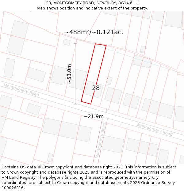 28, MONTGOMERY ROAD, NEWBURY, RG14 6HU: Plot and title map