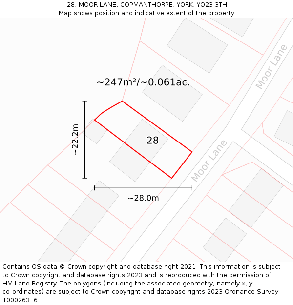 28, MOOR LANE, COPMANTHORPE, YORK, YO23 3TH: Plot and title map