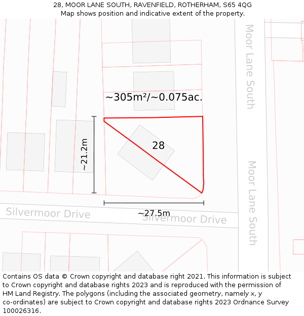 28, MOOR LANE SOUTH, RAVENFIELD, ROTHERHAM, S65 4QG: Plot and title map
