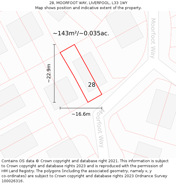 28, MOORFOOT WAY, LIVERPOOL, L33 1WY: Plot and title map