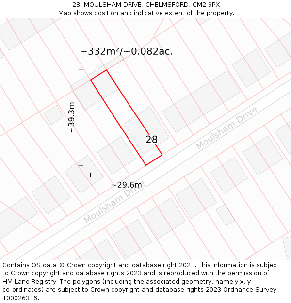 28, MOULSHAM DRIVE, CHELMSFORD, CM2 9PX: Plot and title map