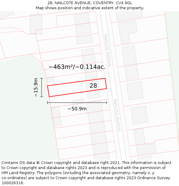 28, NAILCOTE AVENUE, COVENTRY, CV4 9GL: Plot and title map