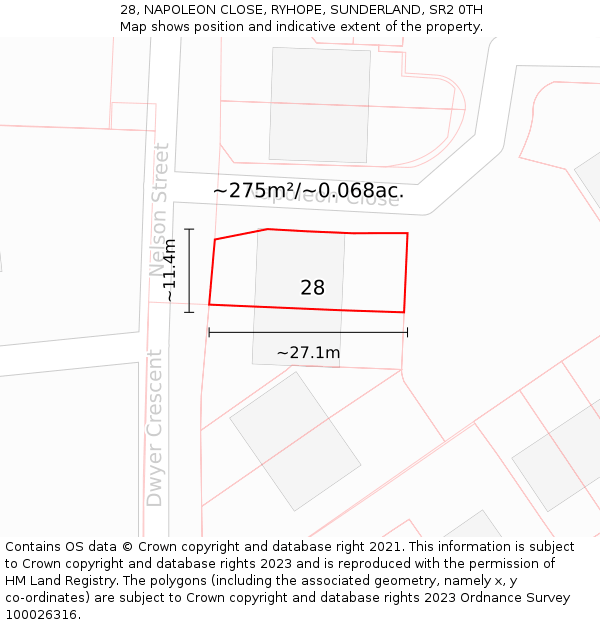 28, NAPOLEON CLOSE, RYHOPE, SUNDERLAND, SR2 0TH: Plot and title map