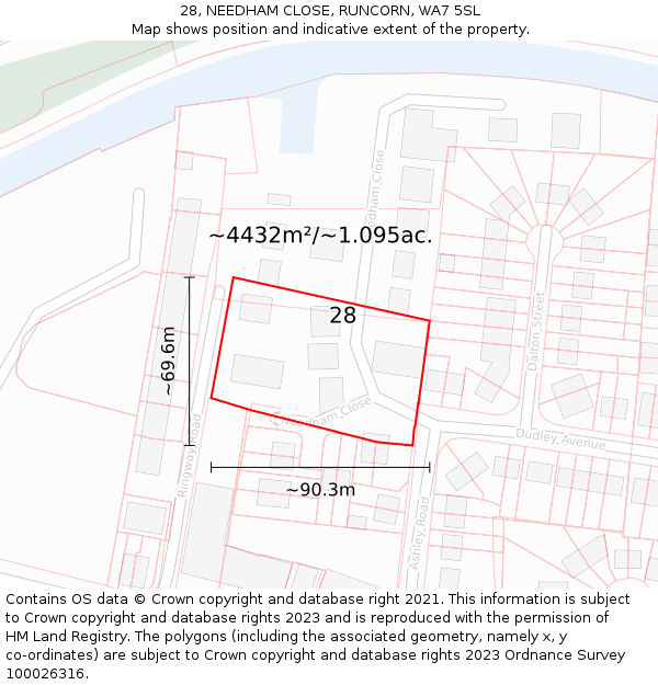 28, NEEDHAM CLOSE, RUNCORN, WA7 5SL: Plot and title map