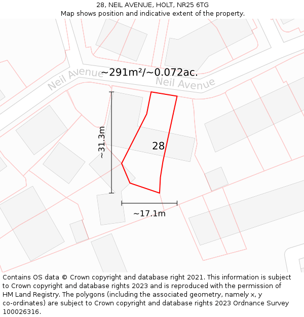 28, NEIL AVENUE, HOLT, NR25 6TG: Plot and title map