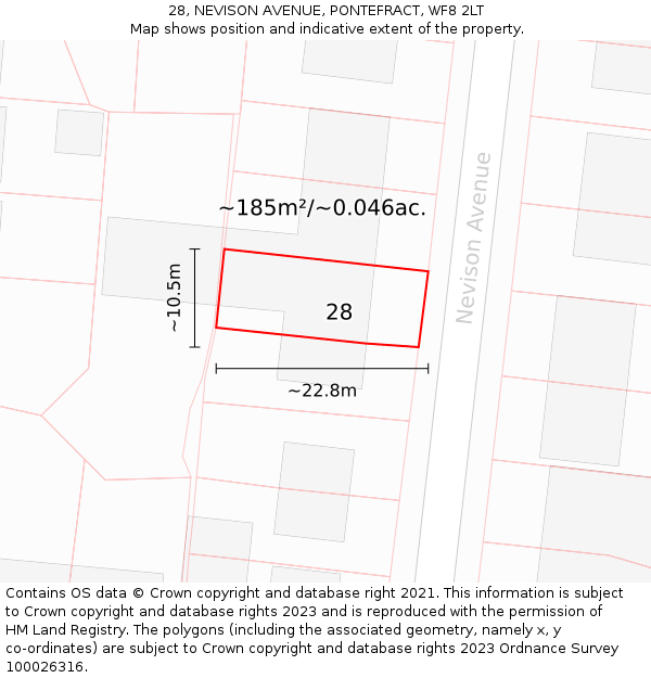 28, NEVISON AVENUE, PONTEFRACT, WF8 2LT: Plot and title map