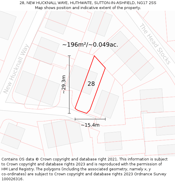 28, NEW HUCKNALL WAYE, HUTHWAITE, SUTTON-IN-ASHFIELD, NG17 2SS: Plot and title map