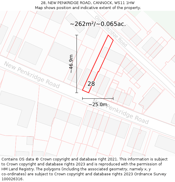 28, NEW PENKRIDGE ROAD, CANNOCK, WS11 1HW: Plot and title map