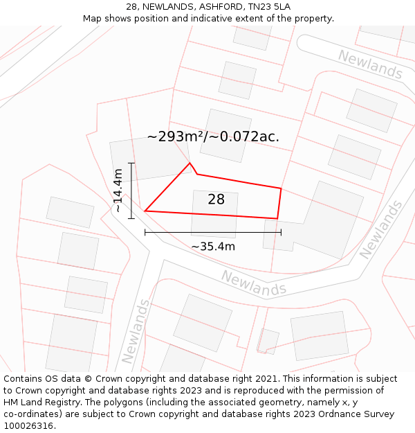 28, NEWLANDS, ASHFORD, TN23 5LA: Plot and title map