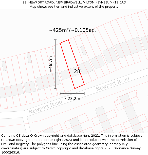 28, NEWPORT ROAD, NEW BRADWELL, MILTON KEYNES, MK13 0AD: Plot and title map