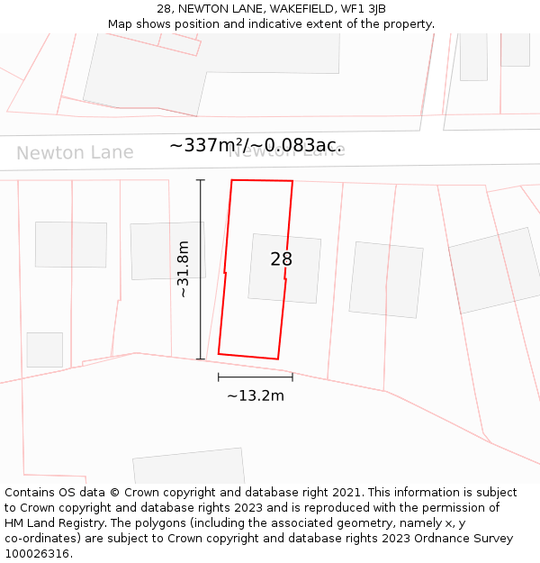 28, NEWTON LANE, WAKEFIELD, WF1 3JB: Plot and title map