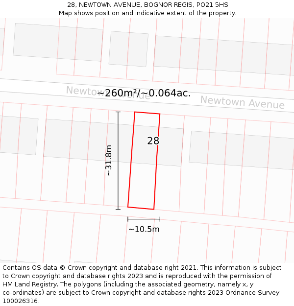 28, NEWTOWN AVENUE, BOGNOR REGIS, PO21 5HS: Plot and title map