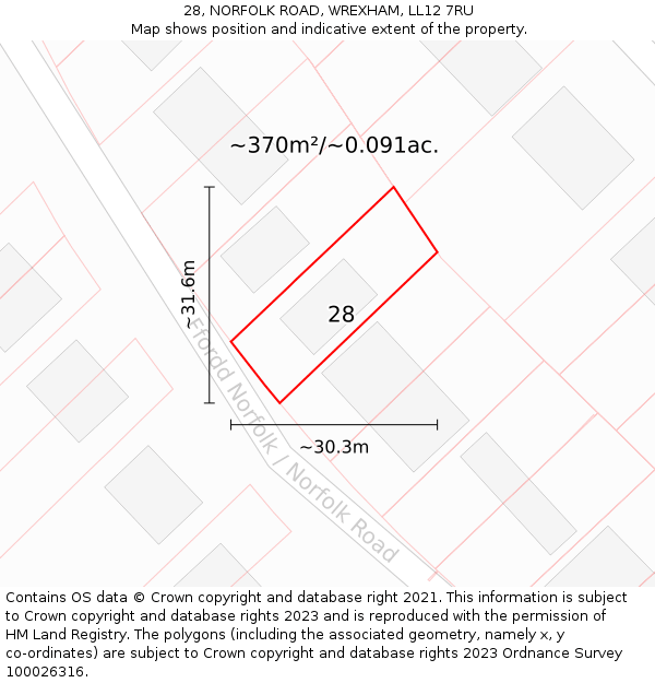 28, NORFOLK ROAD, WREXHAM, LL12 7RU: Plot and title map