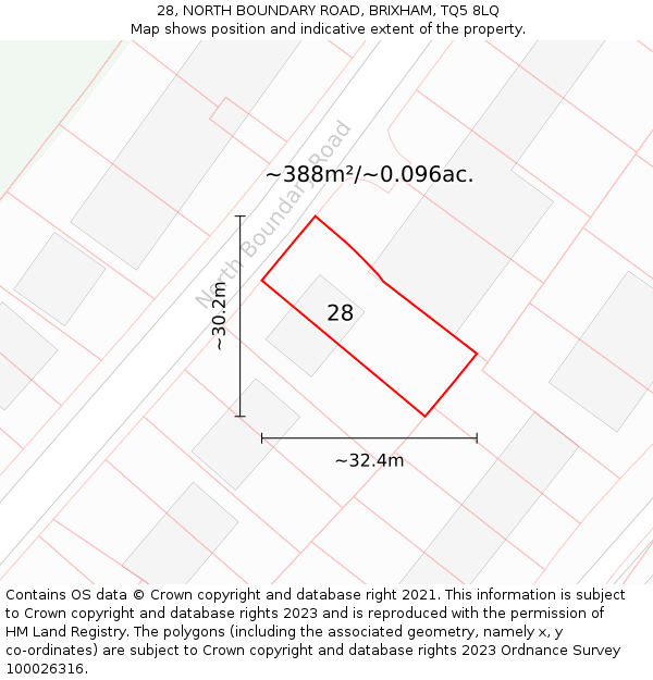 28, NORTH BOUNDARY ROAD, BRIXHAM, TQ5 8LQ: Plot and title map