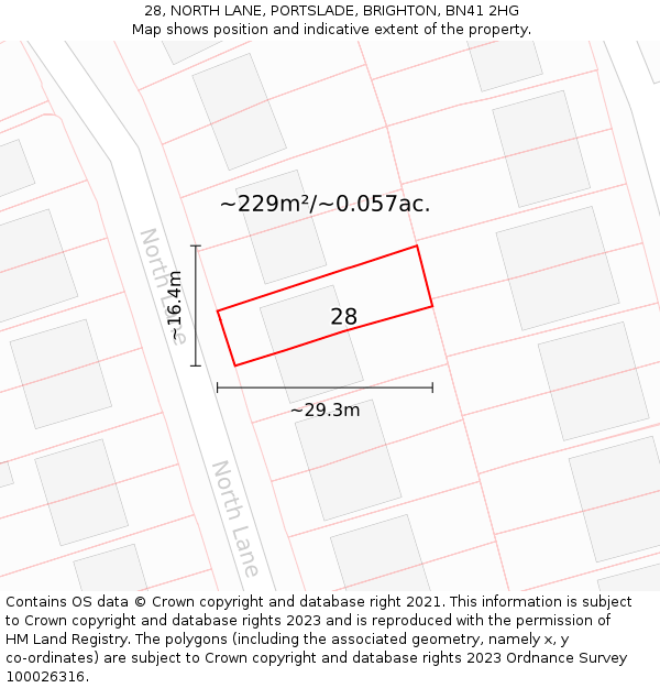 28, NORTH LANE, PORTSLADE, BRIGHTON, BN41 2HG: Plot and title map