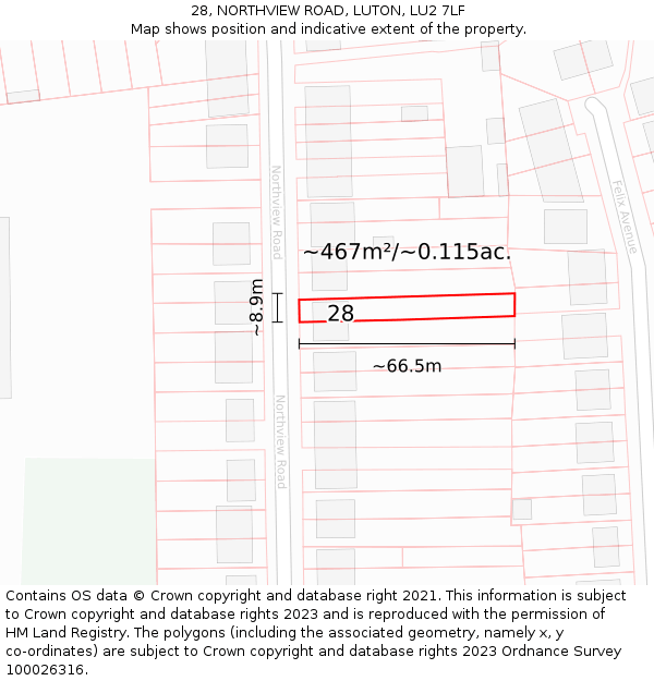 28, NORTHVIEW ROAD, LUTON, LU2 7LF: Plot and title map