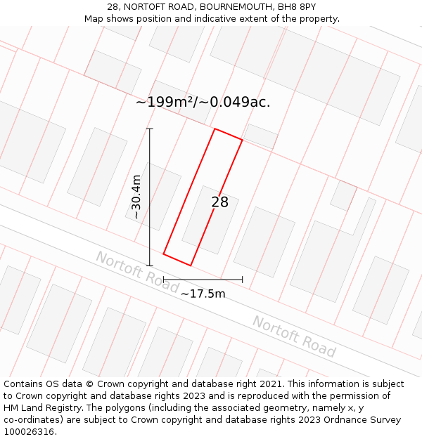 28, NORTOFT ROAD, BOURNEMOUTH, BH8 8PY: Plot and title map